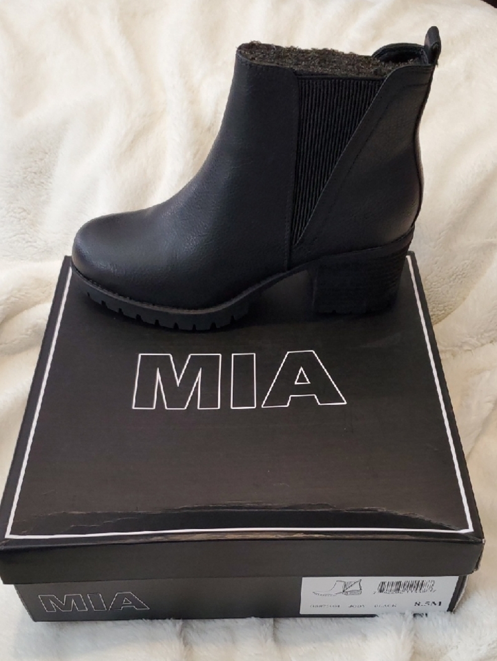 MIA Black Faux-Leather Chelsea Ankle Boot with Block Heel